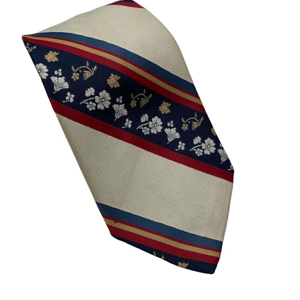 Vintage Ponte Vecchio  Men's Tie Necktie Wide Polyester Floral Stripe Disco - Picture 2 of 6
